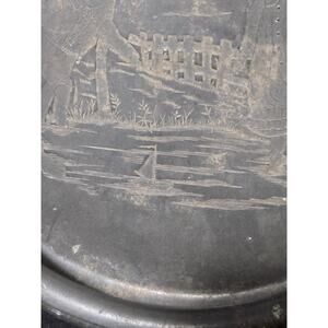 RARE Antique Pewter By Wilcox Marked Plate P143 Etched Design Children Sailboat